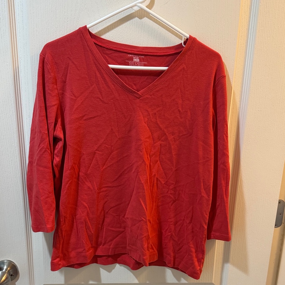 Jones New York Vibrant Red V-Neck Blouse